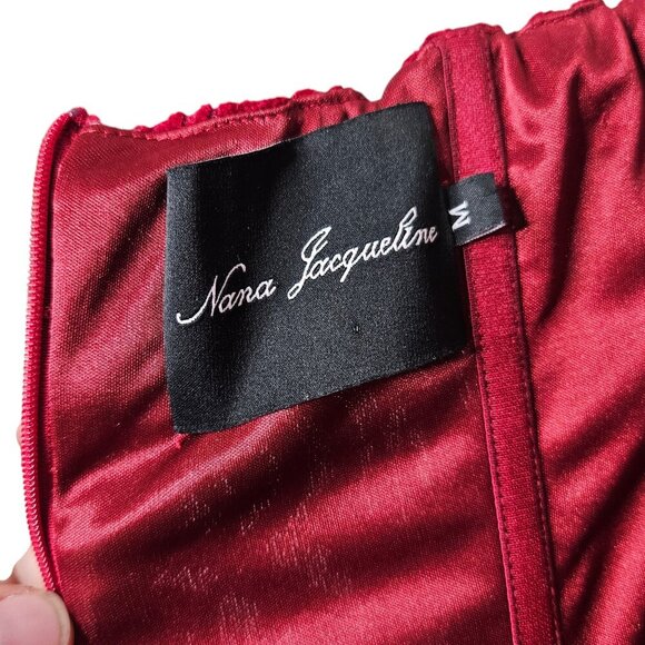 Nana Jacqueline Scarlett Red Velvet Strapless Maxi Dress M Gloves Crystal Broach - Picture 4 of 12